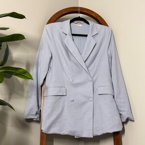 Showpo 8 Sky Blue Linen Cotton Blend Blazer Jacket